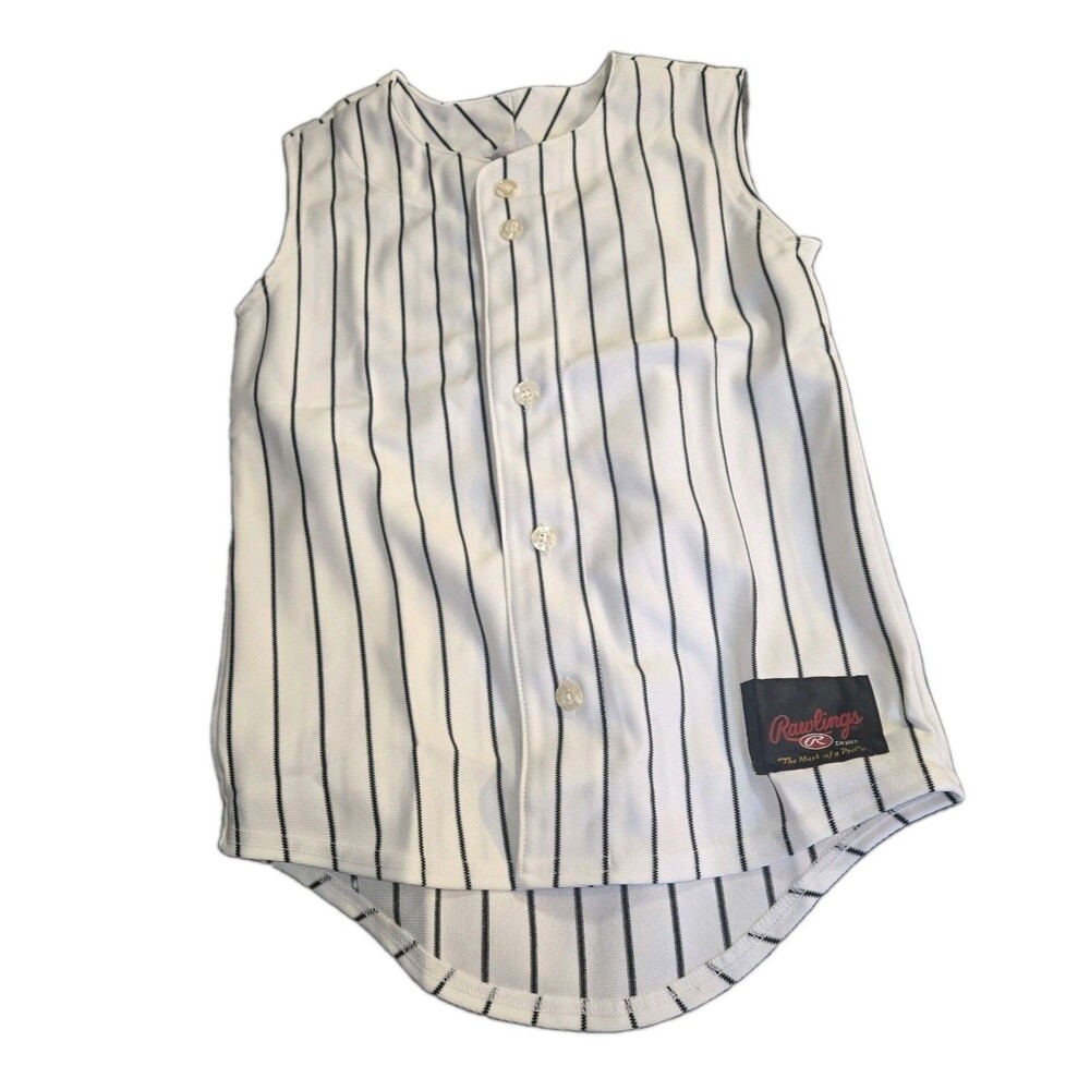 Vintage Baseball Jersey Rawlings Blank Black White Pinstripe Boys M 8-10 90s?